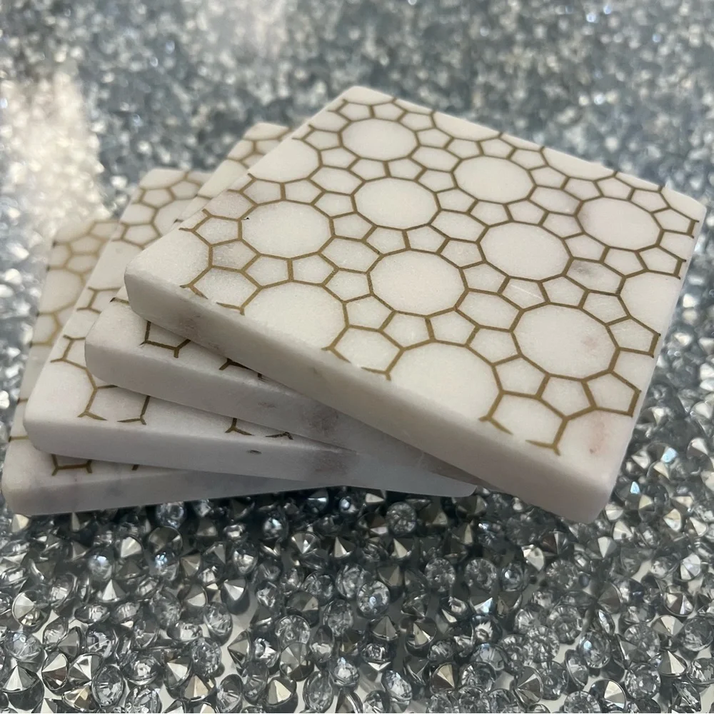 Home Decor Marble Square Coasters Real Natural White Stone Luxury Christmas 4